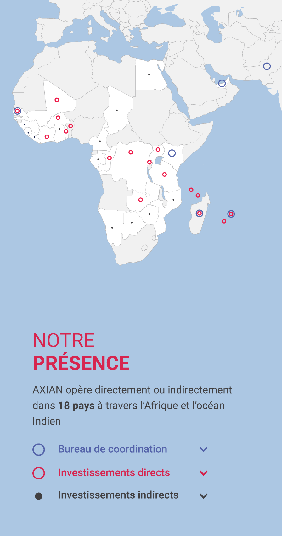 carte de l'afrique représentative des activités du groupe sur mobile